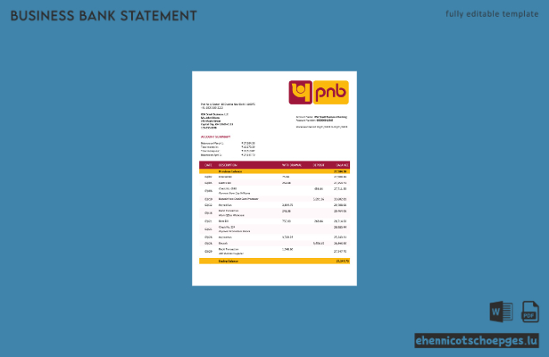 Beispielvorschau für einen Geschäftsbericht der Punjab National Bank (Word und PDF)